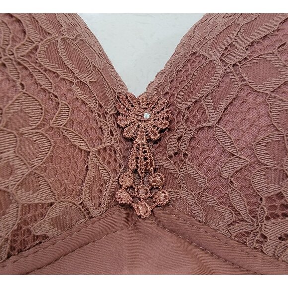 Prima Valentina Bra Womens Size 40C Dark Rose Color Wireless Thin Padding Lace - Picture 2 of 4